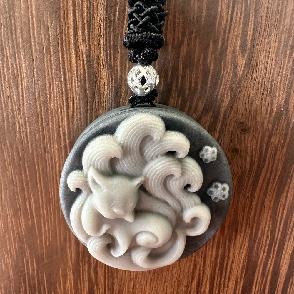 Tai Chi Stone Nine Tail Fox Pendant on Black Adjustable Rope - Picture 6 of 15